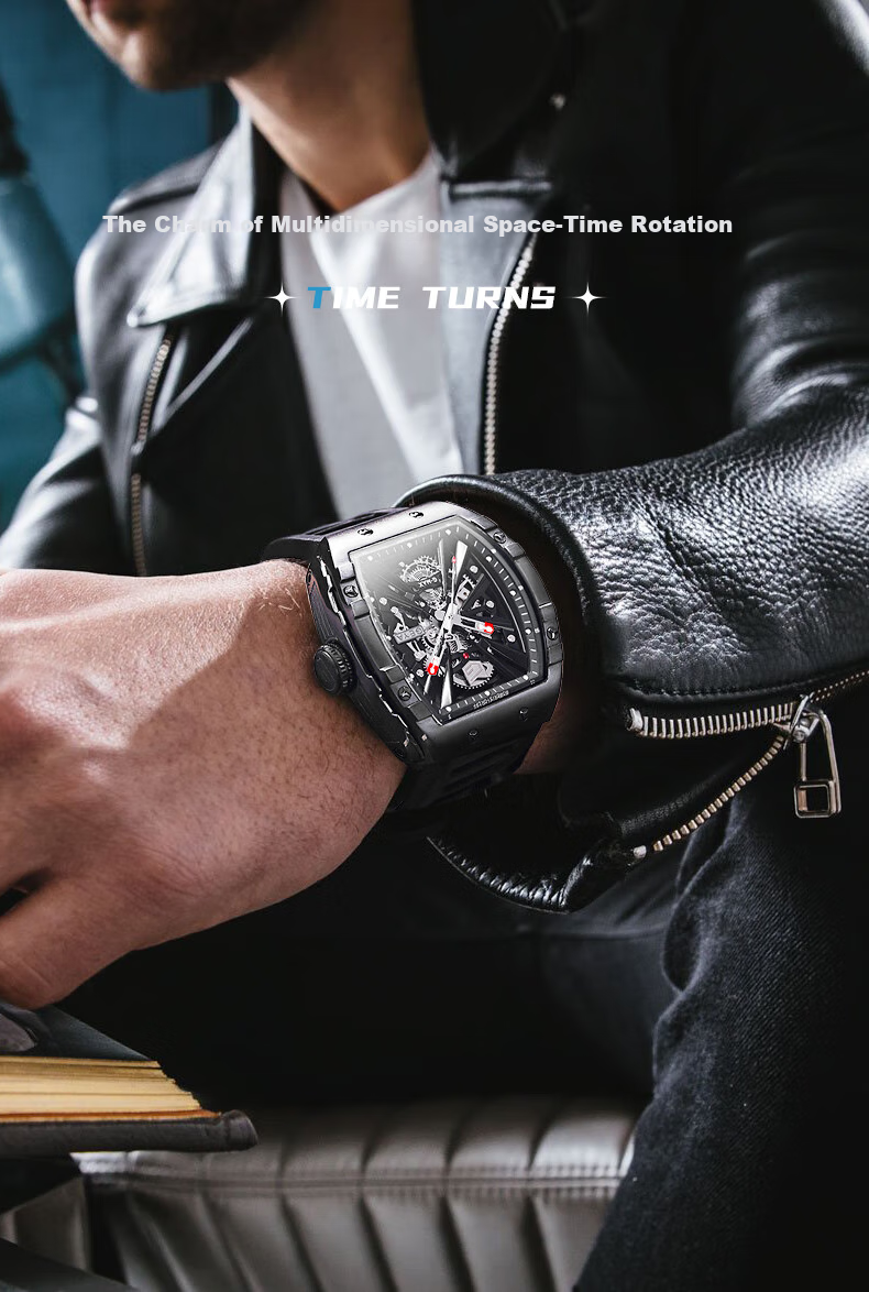 GEYA National Brand Watch, Men's Barrel-Shaped Skeleton Fully Automatic Mechanical Watch, Birthday Gift for Me 10