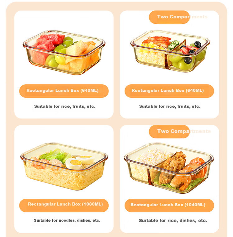MARYYA High Borosilicate Glass Lunch Box 1040ml with Two Compartments, Microwave-Safe Bento Box for Office Workers to Keep Food Fresh 5