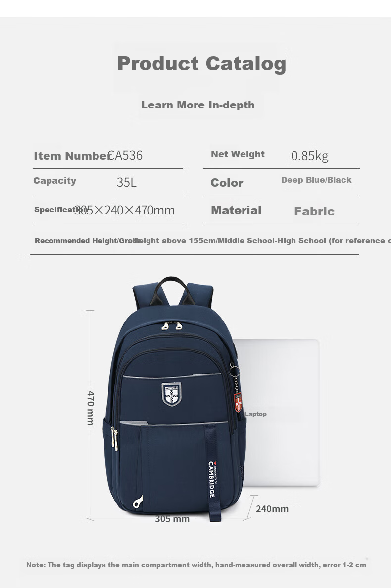 UNIVERSITY OF CAMBRIDGE Cambridge University Middle School Student Backpack for Boys, Large Capacity Casual Backpack for Middle And High School Students 3