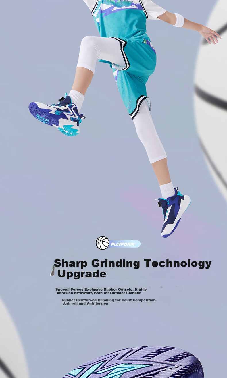 361° Children's Sports Shoes, All-Season Youth Basketball Shoes, Durable Training Sneakers with Rotary Buckle, Blue, Size 35 4
