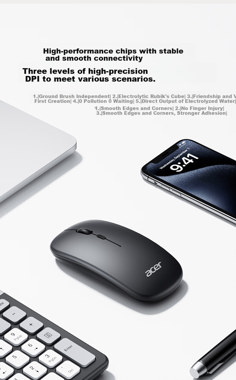 Acer Wireless Bluetooth Keyboard And Mouse Combo, Rechargeable Mouse Keyboard, Compatible with Phones, Computers, IPad Tablets, Universal Keyboard And Mouse Set, Card Slot Stand, OKR215 Gray And Black 8
