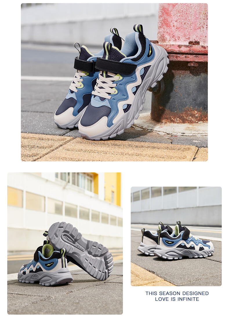 ERKE Children's Shoes Boys' Sports Shoes for Older Kids Velcro Casual Shoes Universe Blue/Micro-Crystal White/Force Blue Size 35 27