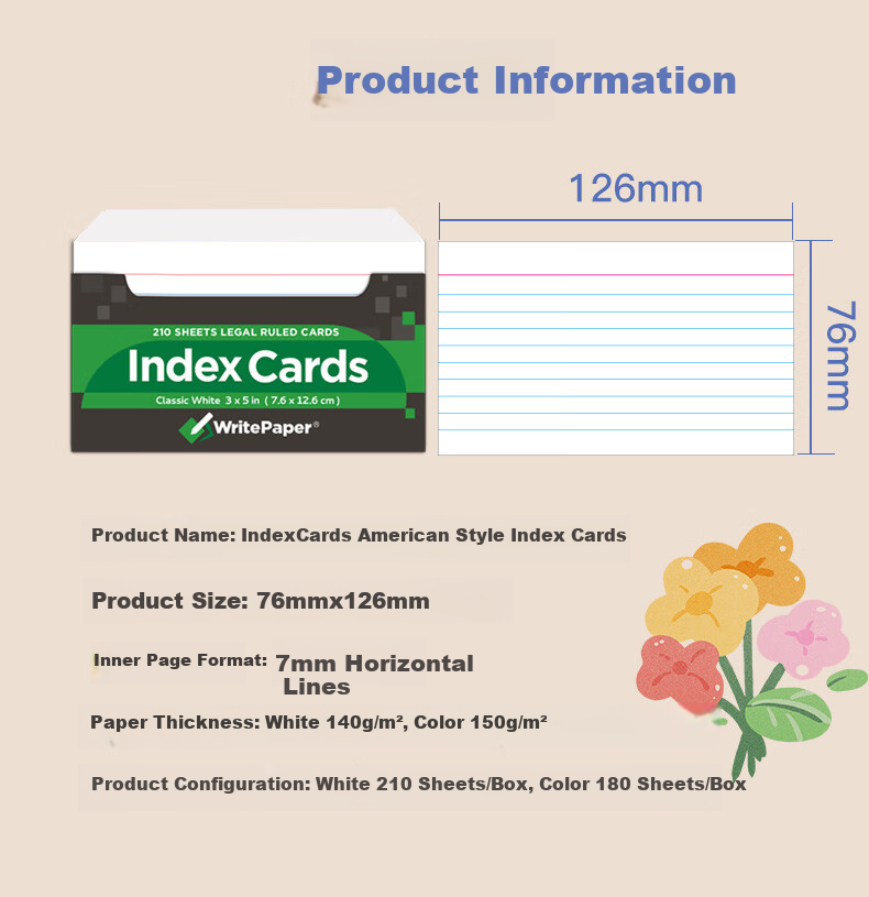 KAISA [Best-Selling Online] White Lined Index Cards, 210 Sheets Boxed, Sticky Notes, Message Cards, Bookmarks, Index Labels, Portable Vocabulary Learning Cards 3