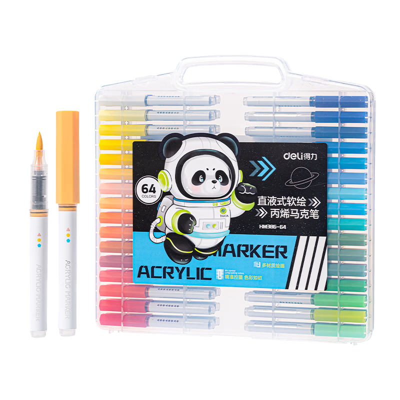Deli 64-Color Panda Direct Liquid Acrylic Markers, Watercolor Pens, Soft Tip, Birthday Gift, Waterproof Drawing Highlighters, Graffiti Graduation Gift for Boys And Girls