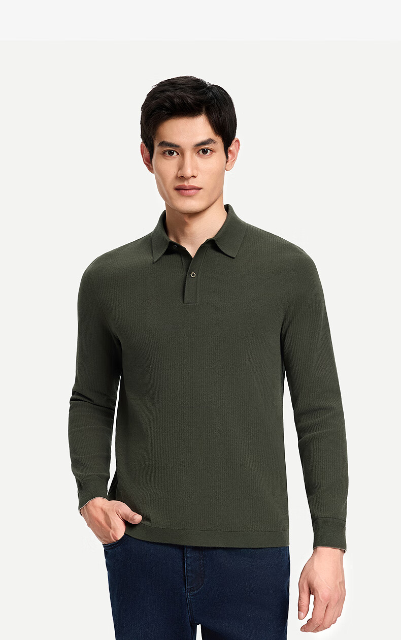 Goldlion Wool Blend Autumn Winter Long Sleeve Knit Sweater Men Solid Color Fashion Textured Pullover Blue Gray XL 32