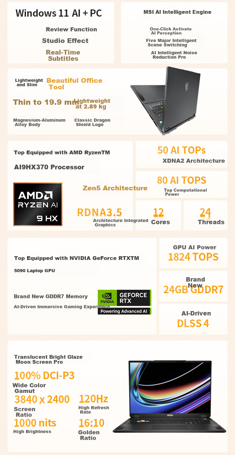 MSI Jueying 18 AI + Ryzen Edition 2025, Subsidized, 18-Inch Thin And Light Gaming Laptop (Ryzen AI 9 HX, 370 RTX50, 64GB RAM, 2TB Storage, 4K Display) 2