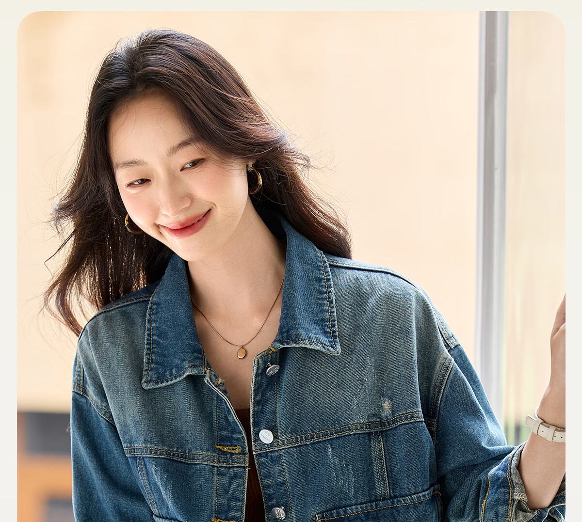 Pincai Women's Denim Jacket Trendy Retro Double Pocket Design Casual Versatile Top P53D006 3
