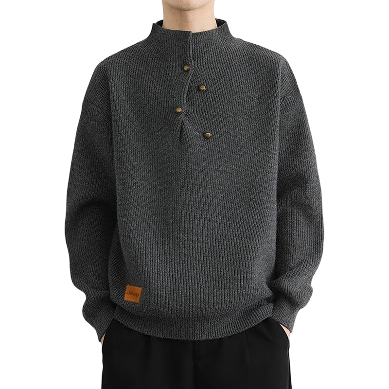 JEEP Men's Winter Thickened Half Turtleneck Sweater Black 2XL