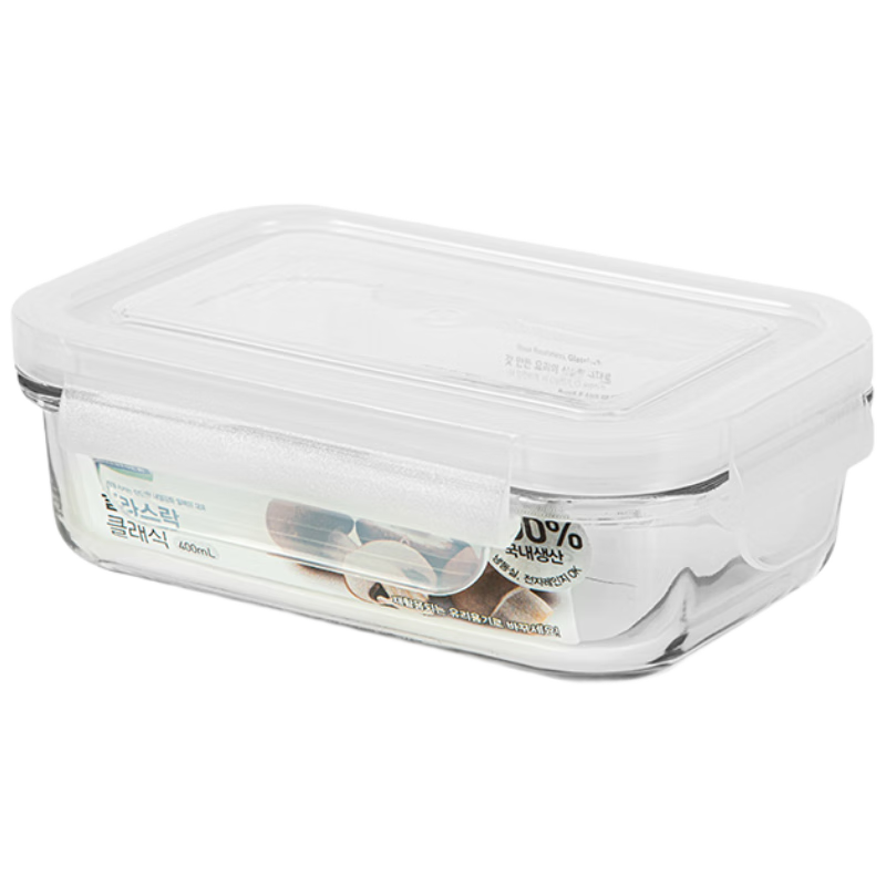 GLASSLOCK Microwave-Safe Glass Food Storage Container, Airtight Refrigerator Box for Office Workers, Lunch Box Organizer, 400ml