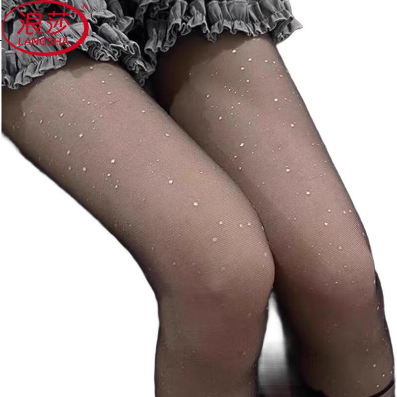 LangSha Ultra-Thin Stockings for Women, Pure Desire Sequin Bling Black Silk JK Sexy Girl Erotic Flesh-Colored Thigh-High Nightclub Pantyhose
