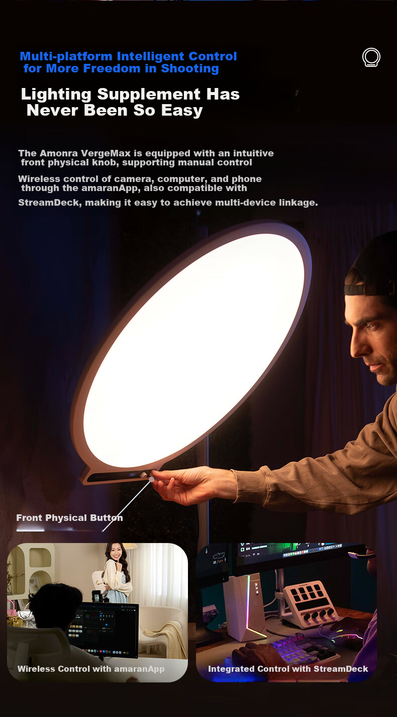 Aputure Verge Max Circular Light Panel, Dual Color Temperature, for Live Streaming Room And Video Photography Lighting, Charcoal Gray 7