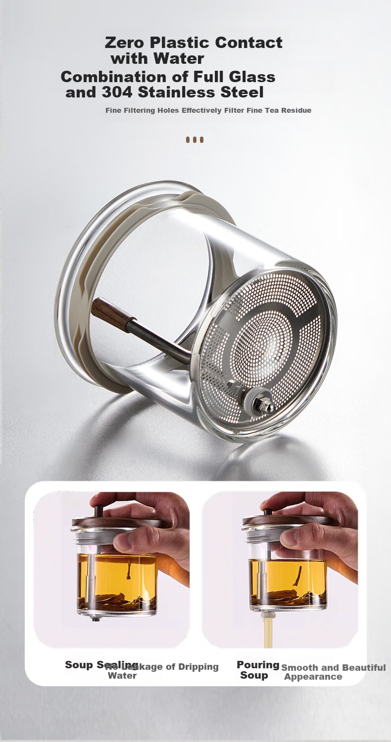 TEAHUE Glass Teapot with Floating Lid, Tea Brewing Tool, Tea Infuser Cup, Tea Separator, Kung Fu Tea Set 4