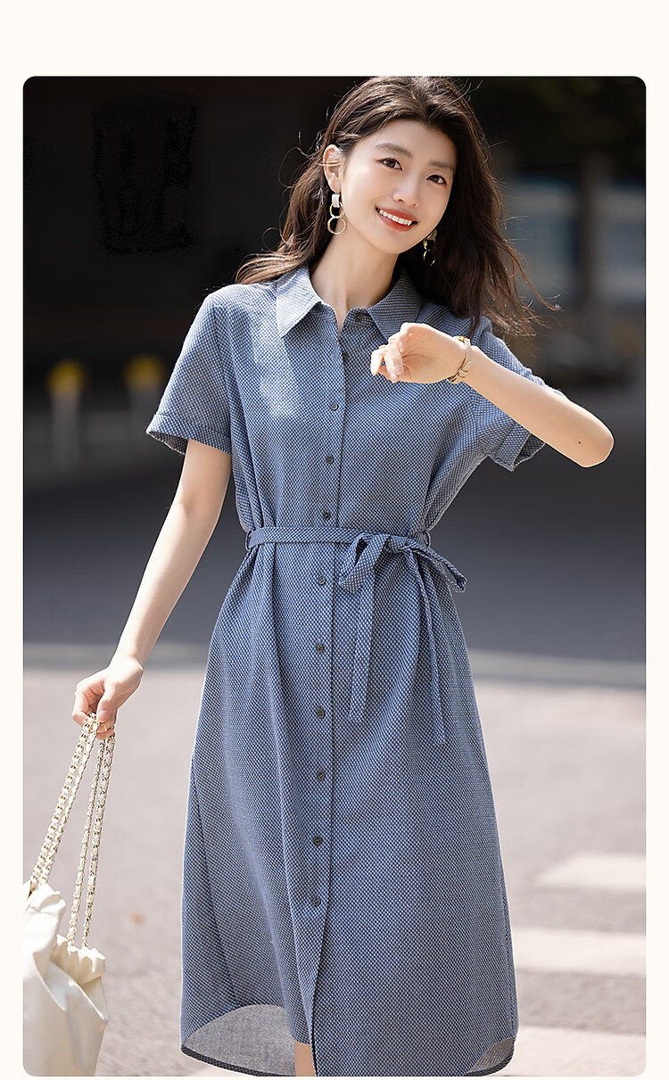 Demana Elegant Supreme Summer Comfortable Linen Cotton Blend Lapel Tie Straight Small Petite Women's Dress 2