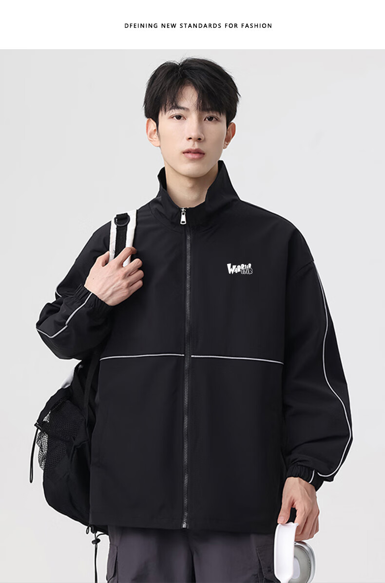 Huili Men's Jacket, Autumn Casual Reflective Striped Jacket, Trendy Versatile Windproof Coat, Men's Outerwear, Silver Gray, XL 10