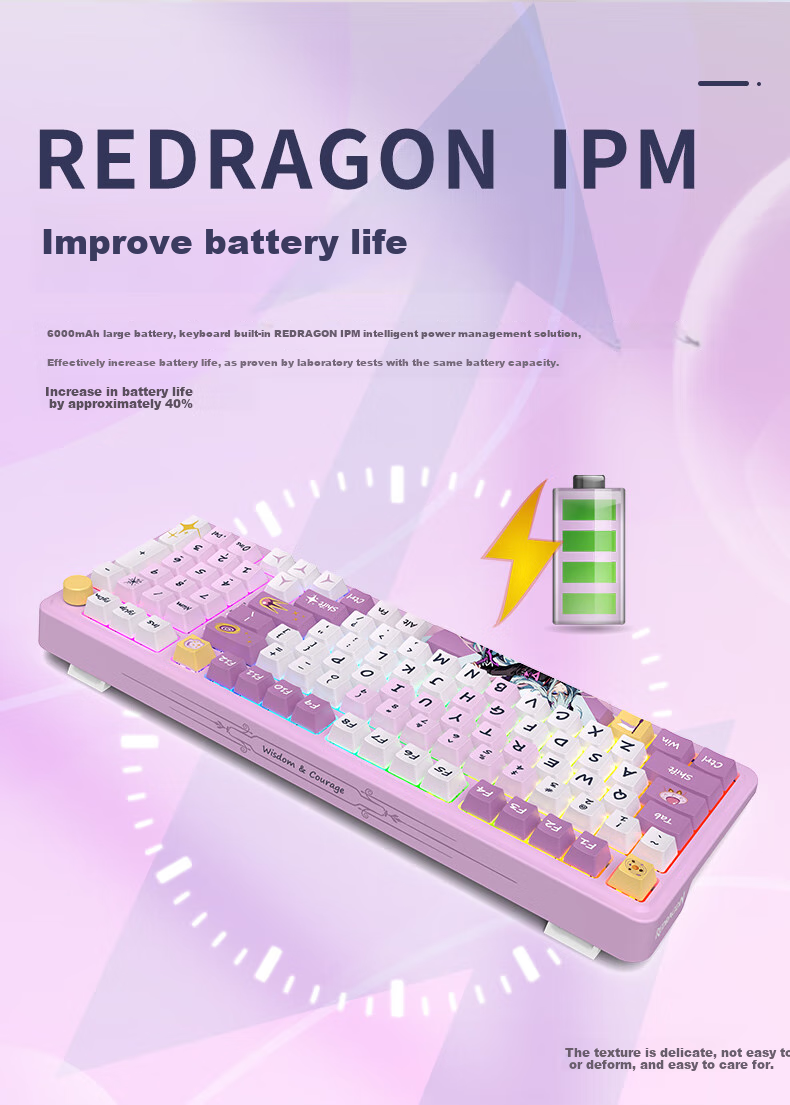 REDRAGON KS99 Custom Mechanical Keyboard, 98-Key Gaming Keyboard, Wireless Tablet Keyboard, New Year Gift, Blackberry Pink Gradient - Thin Lemon Switch 15