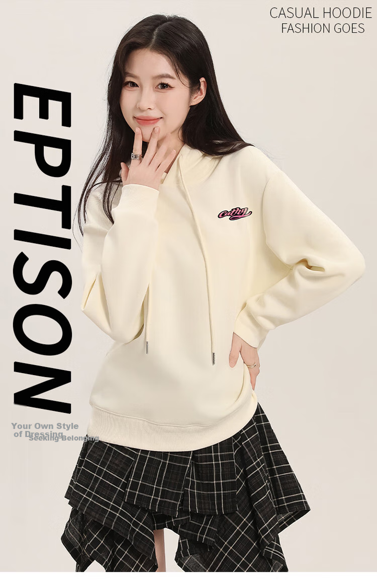 Yipintiancheng Spring 2025 New Women's Hooded Sweatshirt, Loose Casual Pullover Long-Sleeve Letter Print Top for Wome 1