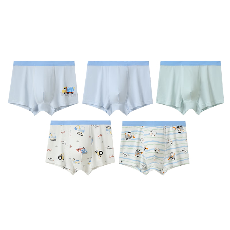 FENTENGCARE Children's Underwear, Class A Baby Cotton, 10A Antibacterial, 5 Pairs, 100% Cotton Crotch, Boys' Cartoon Boxer Briefs