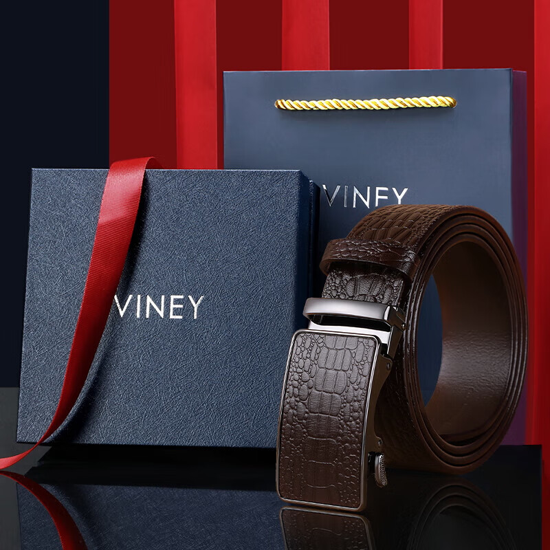 Viney Men's Belt, Top-Grain Leather, No Buckle, Automatic Waistband, Birthday Gift for Boyfriend, Husband, Father, Or Dad