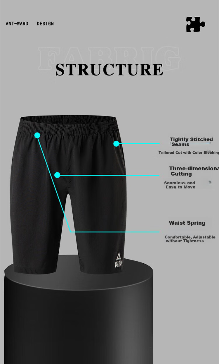 PEAK Men's Shorts, Summer Sports Pants, American-Style Casual Shorts for Men, Outdoor Breathable Quick-Dry Running Training Five-Point Shorts 4