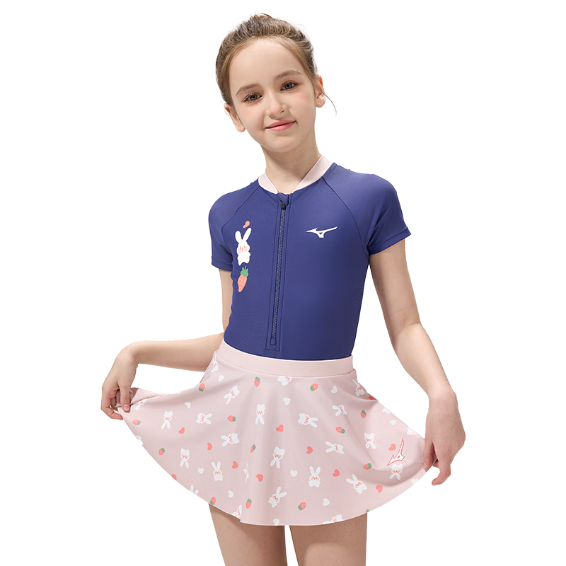 MIZUNO Kids Girls Swimwear One-Piece Triangle Split Skirt Two-Way Youth Training Spa Gear C404 Blue 150