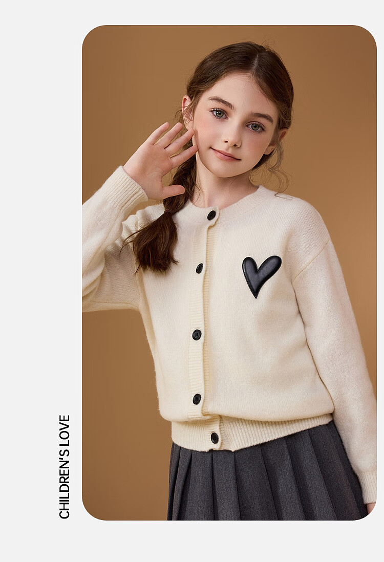 ASK JUNIOR 100% Wool Kids Sweater Winter Thick Warm Girls Knit Cardigan Youth Jacket 23