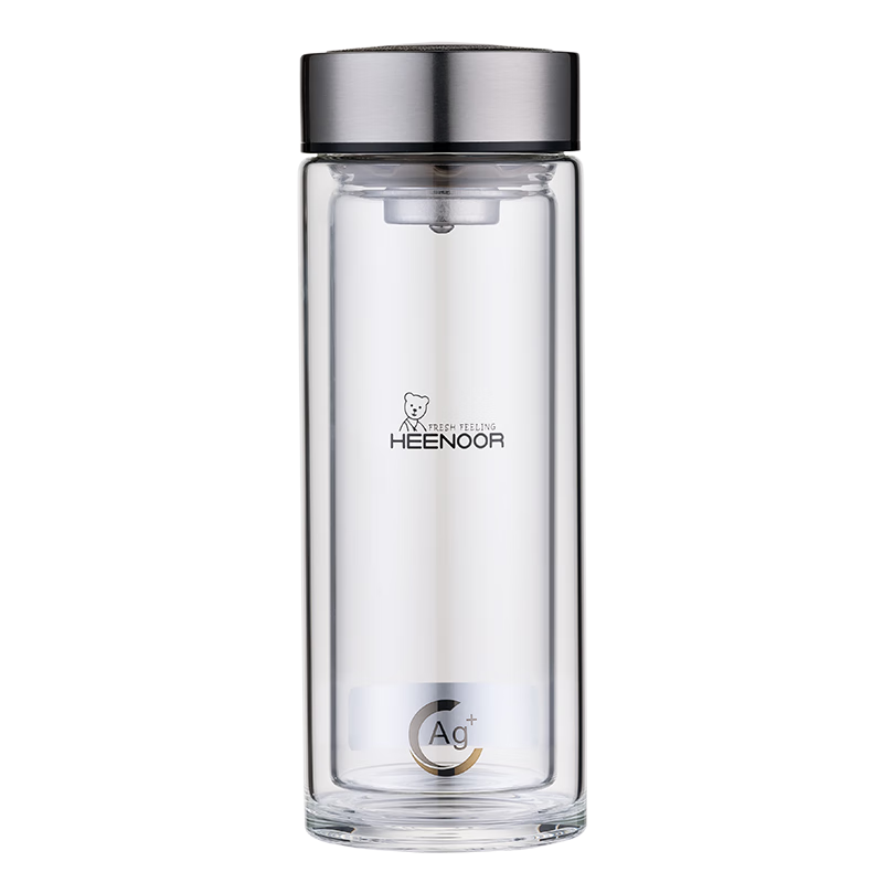 Heenoor Double-Layer Antibacterial Glass Cup, Office Water Bottle for Men, High-End Tea Cup, Mid-Autumn Festival Gift XN-9303KT