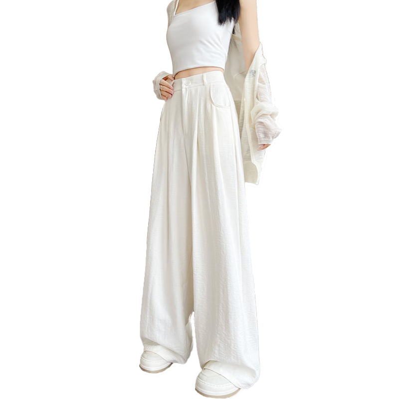 Borui Wide-Leg Milk Puff Yamamoto Pants Women 2026 Summer Thin High-Waist Straight Loose Casual White Suit Trousers