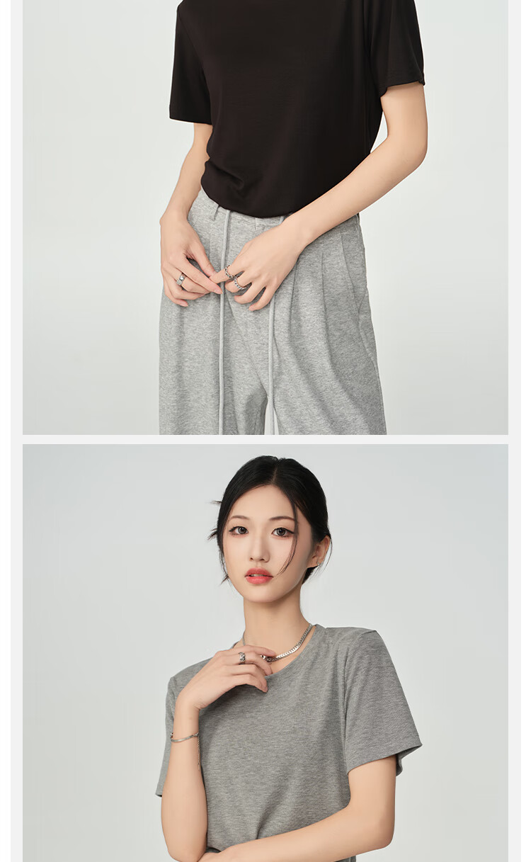 BOPRUIEY [Quality You Can Trust] Lyocell Short-Sleeve T-Shirt for Women, Summer Ice Silk Wrinkle-Resistant Solid Color Slimming Round Neck Top 15