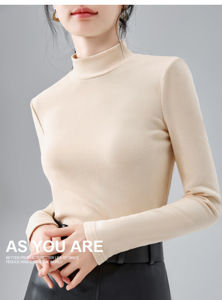 Yuzhaolin Women's Half Turtleneck Base Shirt with Hyaluronic Acid Double-Sided Fleece Thermal Innerwear Top Black 12