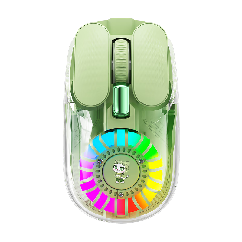 B.O.W Hangshi MD508L Transparent Backlit Wireless Bluetooth Dual-Mode Mouse, Rechargeable Silent Laptop Mouse for Home Office And Ergonomic Design, Suitable for Women And General Use, Bright Green Color