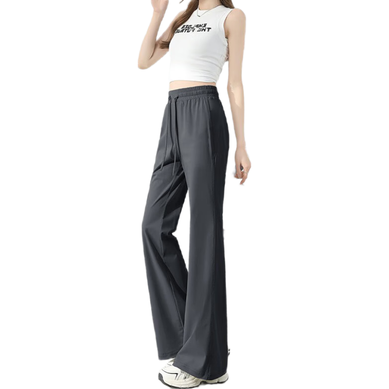 Jeanswest Women's Summer Ice Silk Sun Protection Flared High Waist Cooling Slim Casual Pants Gray Green M