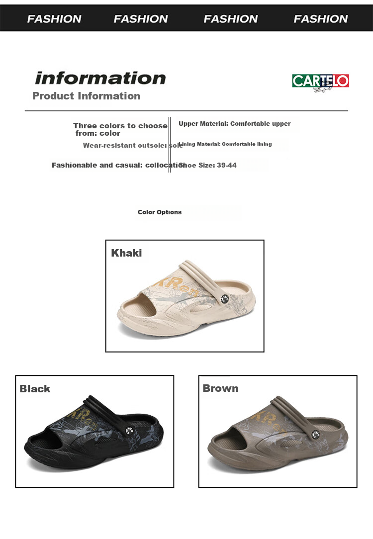 CARTELO Men's Slippers, Summer Breathable Sandals, Dual-Use Slip-Ons with Comfortable Feel, Sports Beach Shoes 2