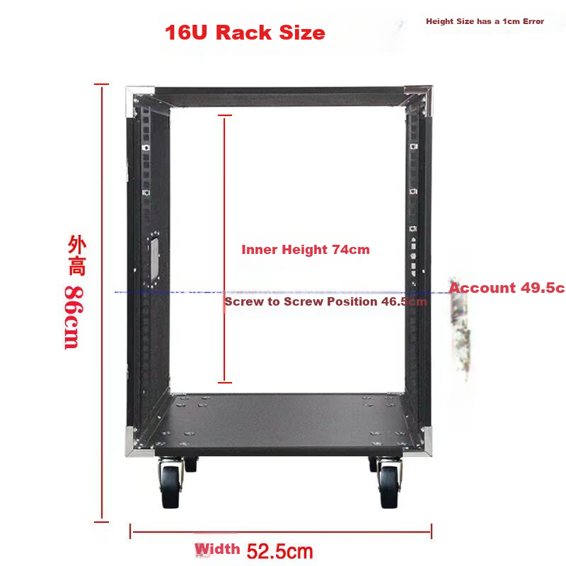 Shuledi ABS-80U Audio Rack, Speaker Cabinet, 16U Rack, Mobile Cabinet with Wheels, Equipment Rack for Amplifiers, Microphones, Main Units, Mixing Console, Square Aviation Case, Performance Use without Doors 12