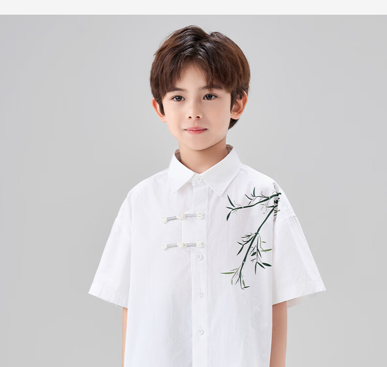 Luomeng Boys' Short-Sleeve Shirt, Chinese-Style Children's New Bamboo Shirt, Boys' Summer Top for Older Kids, White, Size 130 19