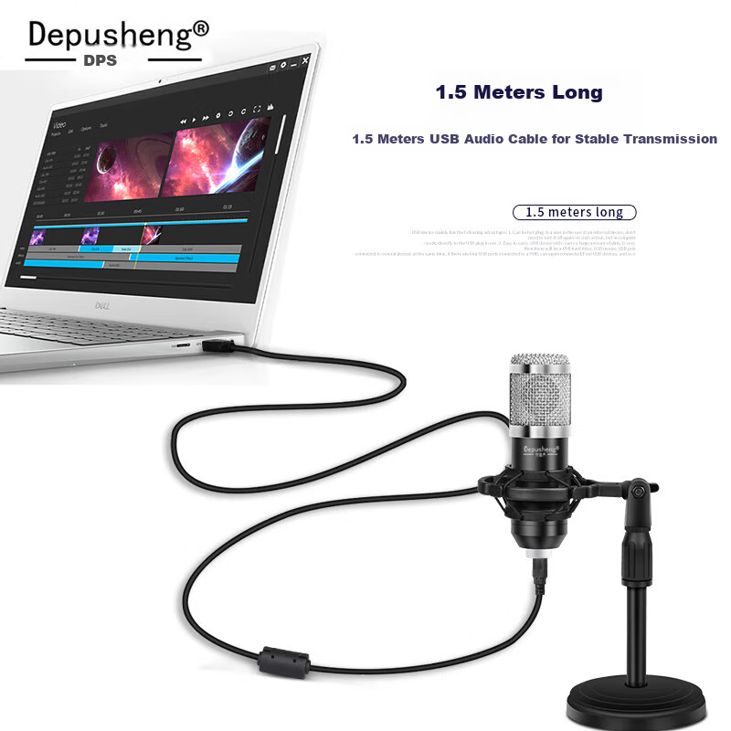 Depusheng A8 Sound Card Microphone USB Wired Computer Online Class Recording Voice-Over Karaoke Gaming Streamer Singing Douyin Audio Book Recording Teaching Microphone Laptop Condenser Metal