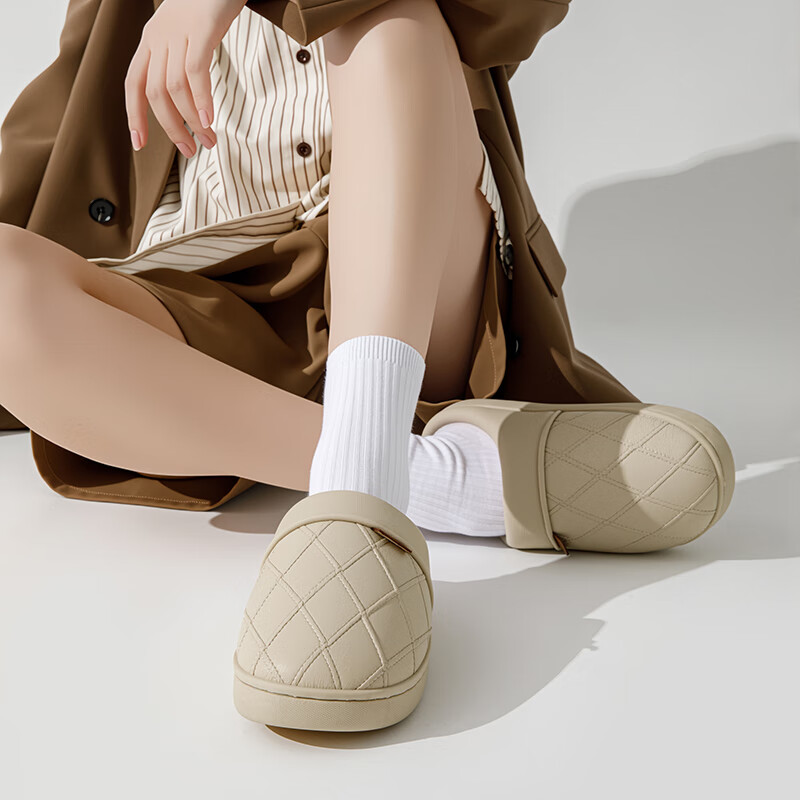 She Enjoy Men's Winter Plush Warm PU Leather Waterproof Non-slip Home Cotton Slippers TR7291 Pink 38-39 6