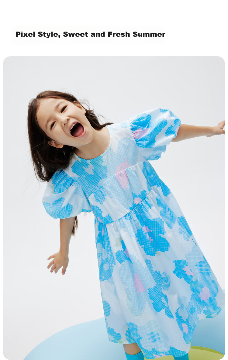 Annil Girls' Short-Sleeve Dress, Summer Cotton Elastic Sweet A-Line Dress with Floral Print 2