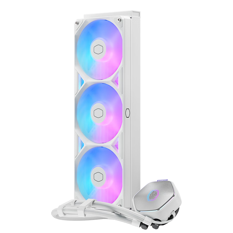 CoolerMaster MasterLiquid ML360 Illusion White ARGB Liquid CPU Cooler Basic Edition Dual Replaceable Top Covers Multi-Platform Bracket Optimized Copper Base Water Channel ATMOS II