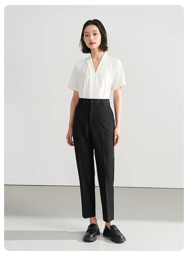 Bodexiaojie Navy Blue Suit Pants for Women, Professional Formal Wear, Interview Straight-Leg Trousers, Petite Cigarette Pants 21