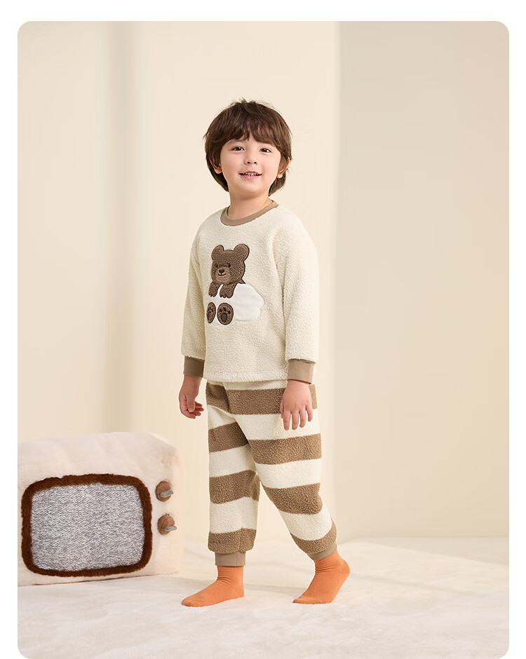 BALABALA BalaOne Baby Pajama Set, New Winter Style, Half-Fleece, Boys And Girls Home Wear, Warm 16