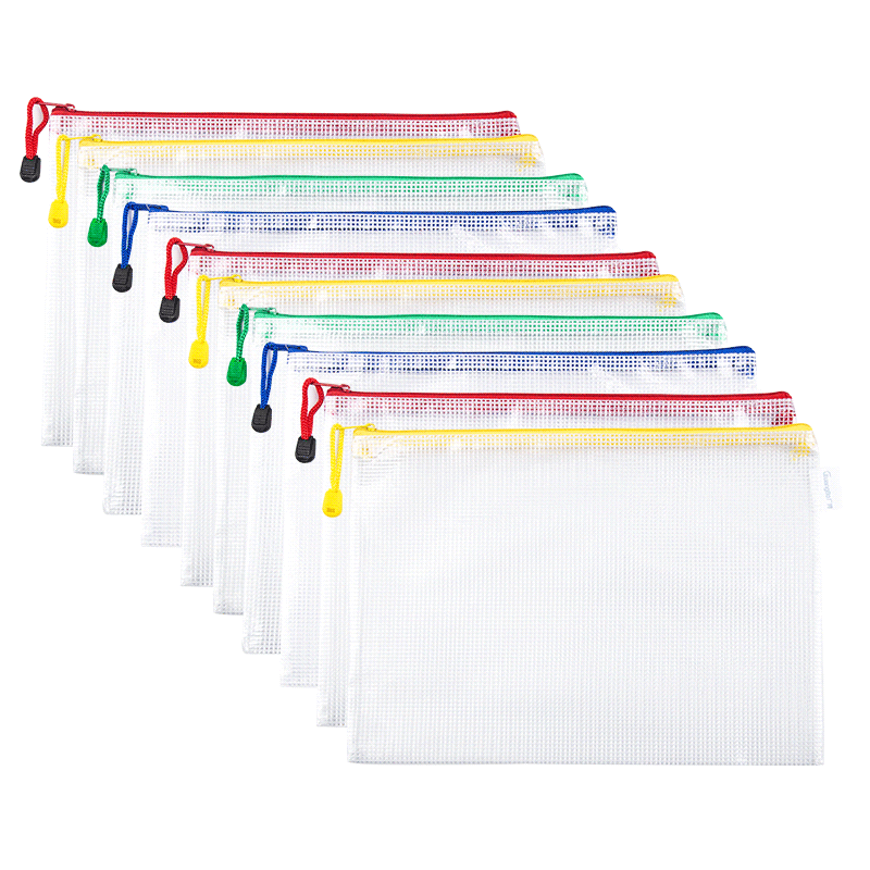 GuangBo 3C Digital All-Net Low Price 10 A4 File Folders Mesh Zipper Pouch Document Bag, 4 Mixed Colors Randomly Shipped A6122
