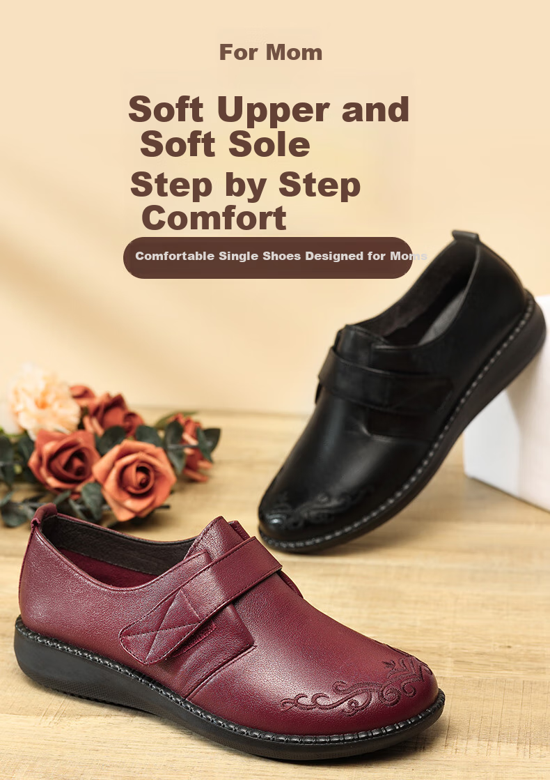 LAORENTOU Women's Flats, Comfortable Breathable Top-Grain Leather Shoes, Round Toe Commuter Shoes for Middle-Aged Women And Mothers, 220217N, Red, Size 36 1