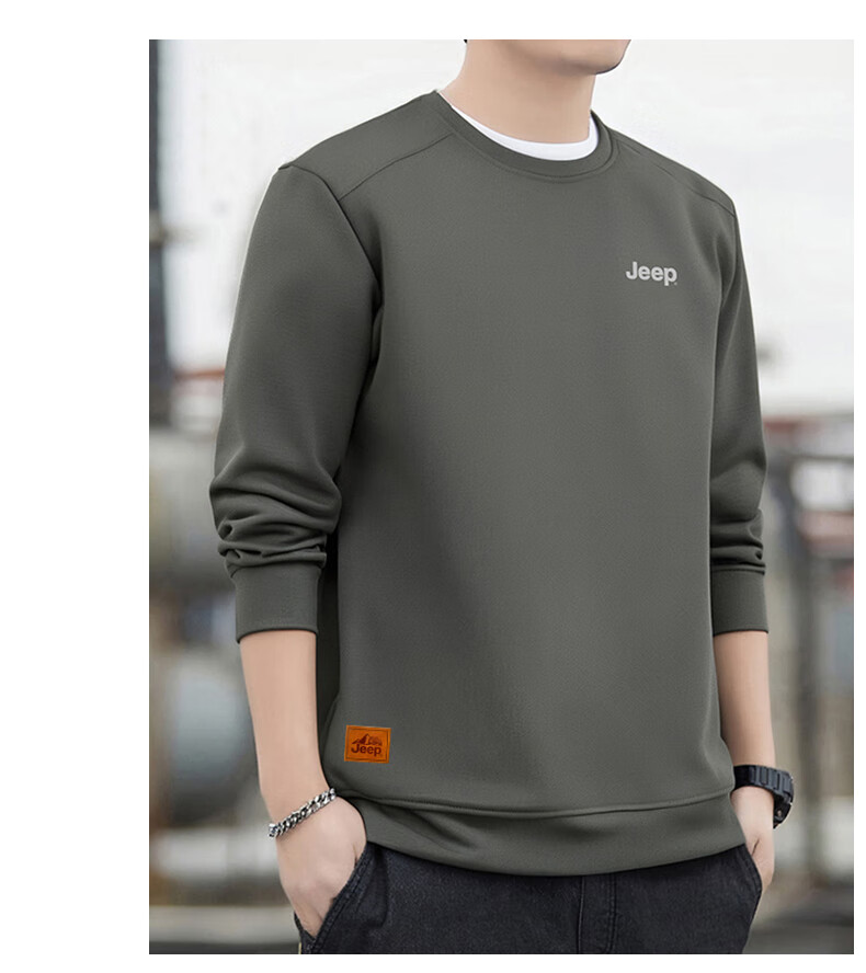 JEEP Men's Sweatshirt, Loose-Fitting Long-Sleeve T-Shirt for Autumn, Versatile Round Neck Undershirt, Casual Menswear, Black, Size L 15