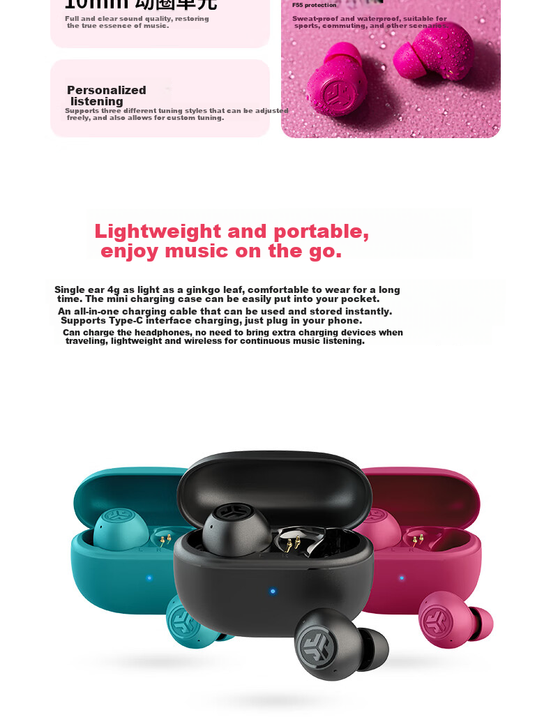 JLab GO Pop ANC True Wireless In-Ear Noise Cancelling Earbuds Mini Bluetooth Headphones Gaming Sports Music Earphones Compatible with Android/iOS Gift Black 4
