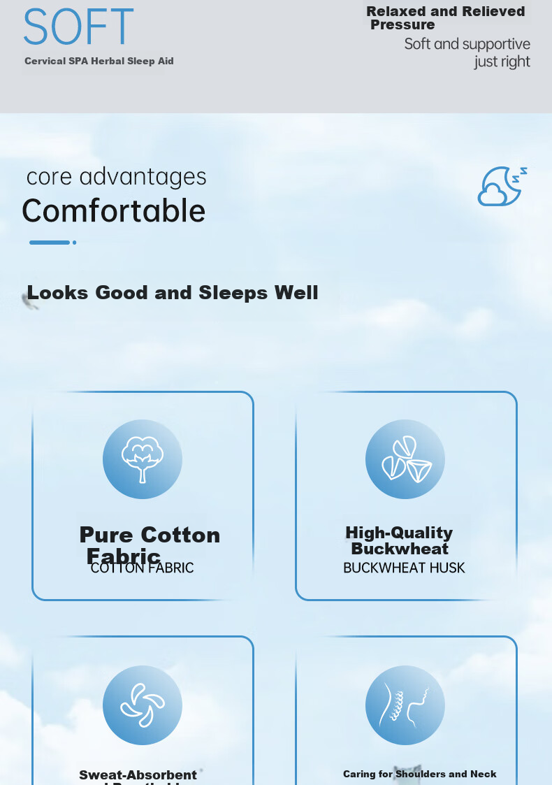 Grace Buckwheat Pillow, 100% Buckwheat Hull Pillow, Cervical Pillow for Sleeping, Single Pack 2