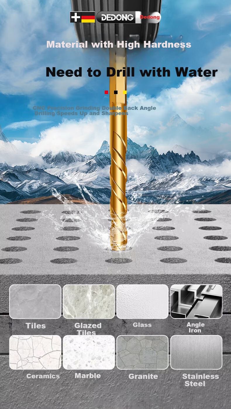 Dedong Four-Blade Serrated Eccentric Drill Bit for Tiles, Concrete, Stainless Steel, Dry Drilling, Angled Head, 6+8+10mm Three Pieces 17