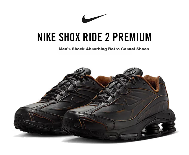 NIKE Men's Casual Shoes, SHOX RIDE 2 PRM Sneakers, HV4447-010, Black And Brown, Size 42.5 1