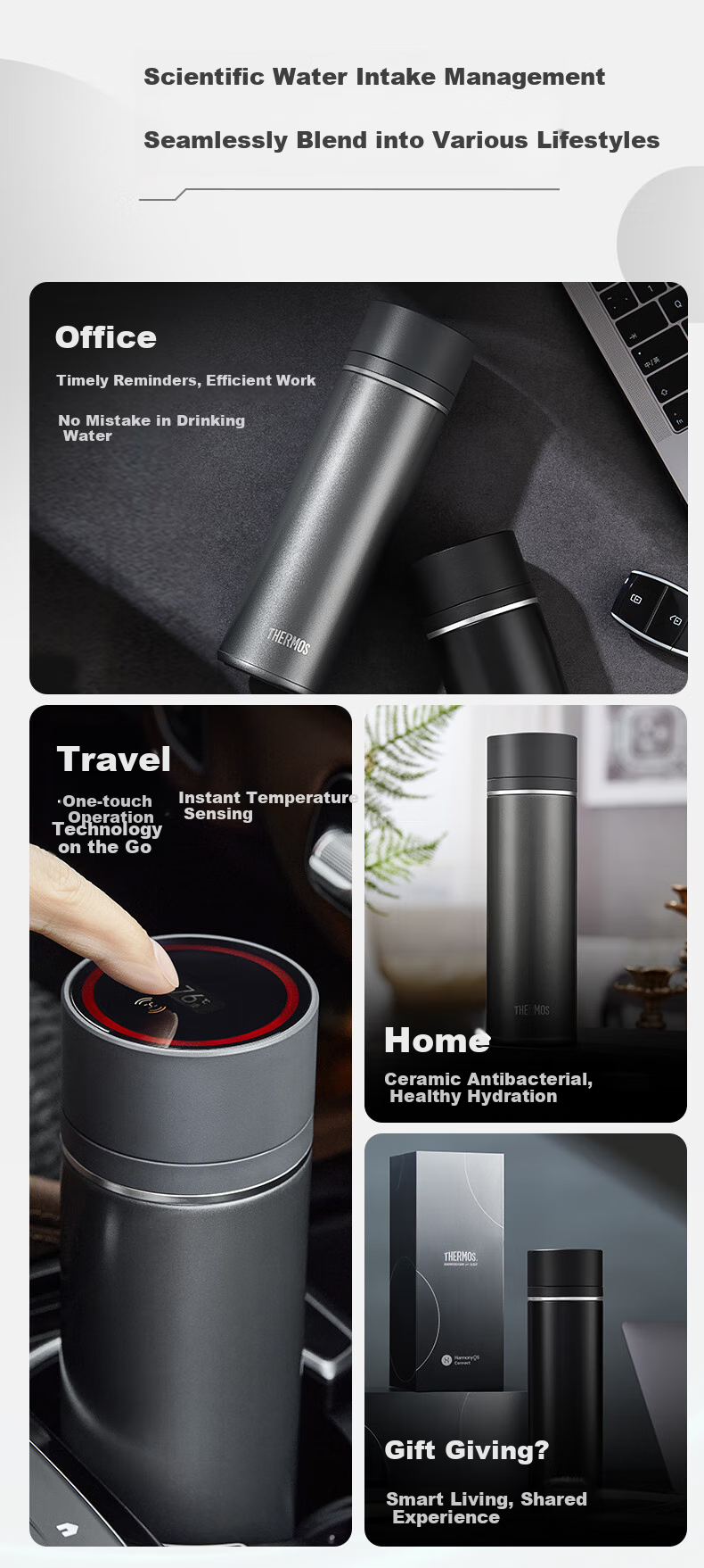 THERMOS Smart Insulated Mug 450ml, Temperature Display Hot And Cold Water Bottle for Men And Women, Large Capacity Mid-Autumn Festival Gift TEEB-BL 6