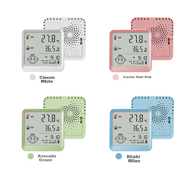 Aikesi Indoor Electronic Thermometer And Hygrometer, Home Use, High Precision, Large Screen, Wall-Mounted Or Freestanding, Dual-Use Clock, Digital Display Temperature And Humidity Meter, Green Model 14