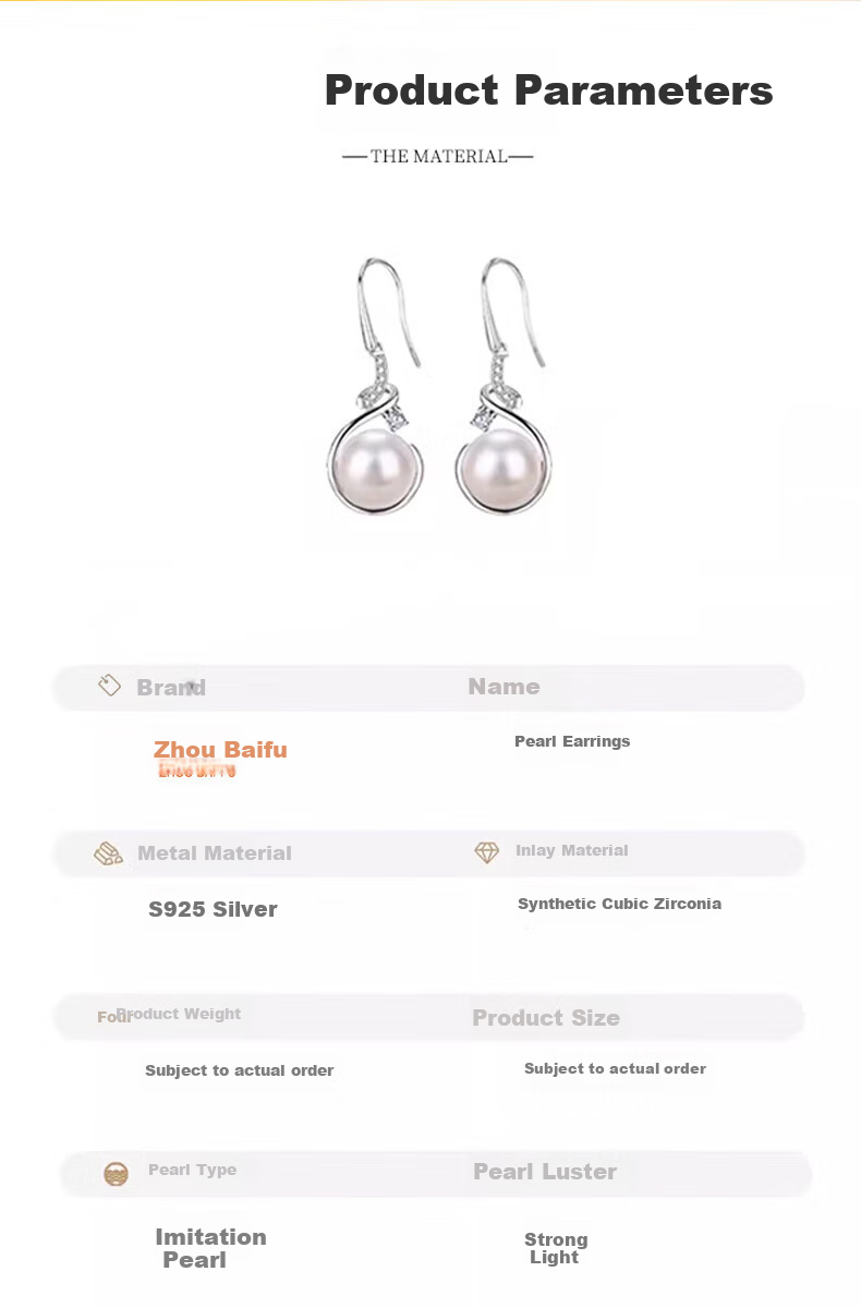 Zhoubaifu Elegant Pearl Earrings for Women, Pearl Studs, Birthday Gift for Girlfriend Or Wife 7